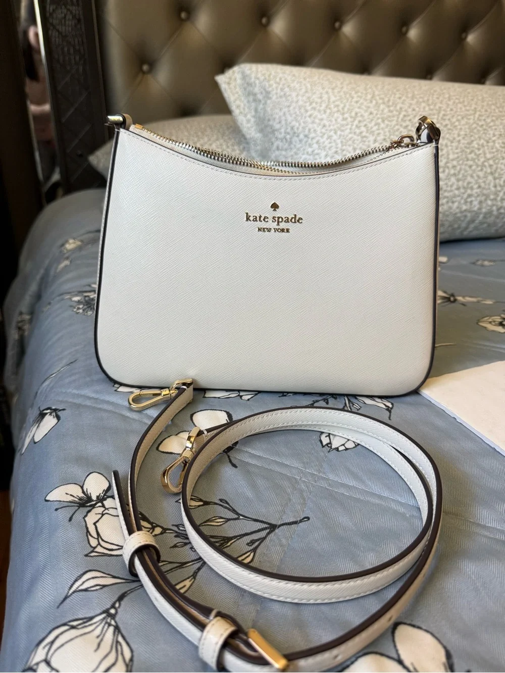 kate spade Cream Saffiano Leather Shoulder Bag with Gold Hardware